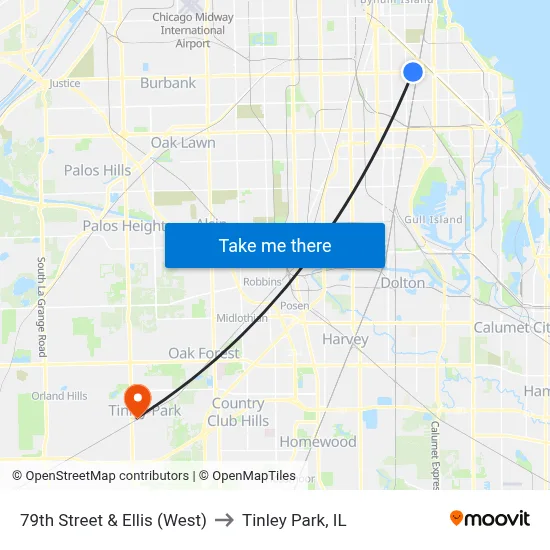 79th Street & Ellis (West) to Tinley Park, IL map