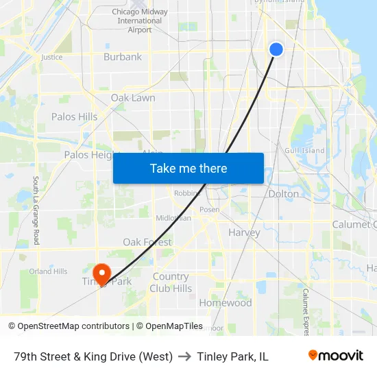 79th Street & King Drive (West) to Tinley Park, IL map