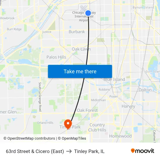 63rd Street & Cicero (East) to Tinley Park, IL map