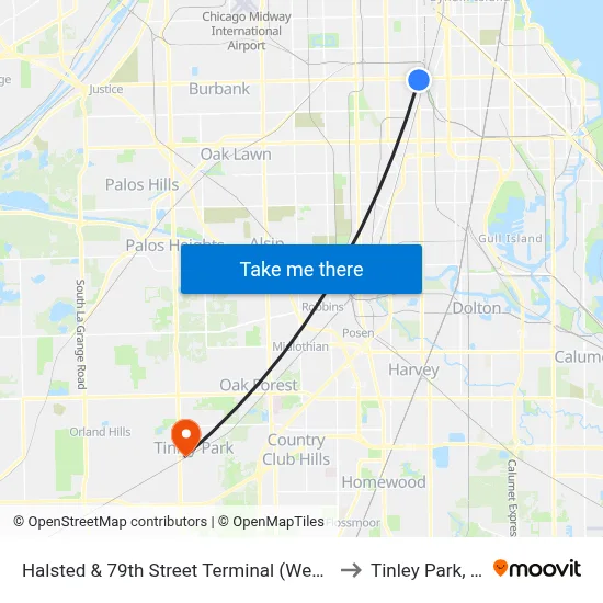 Halsted & 79th Street Terminal (West) to Tinley Park, IL map