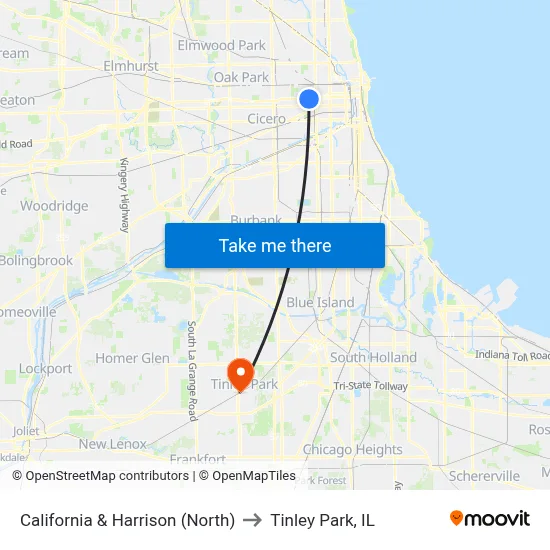 California & Harrison (North) to Tinley Park, IL map