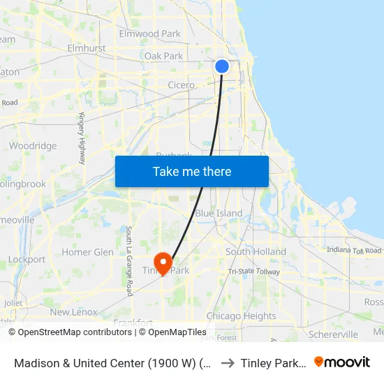 Madison & United Center (1900 W) (East) to Tinley Park, IL map
