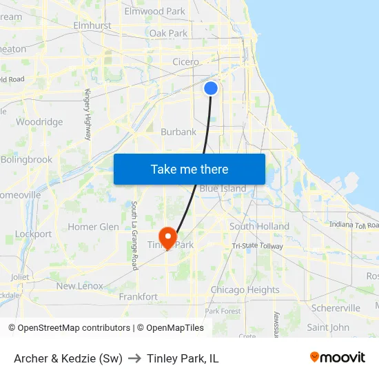 Archer & Kedzie (Sw) to Tinley Park, IL map