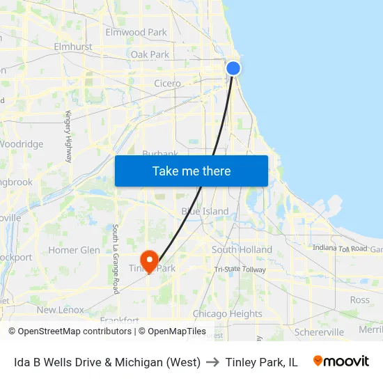 Ida B Wells Drive & Michigan (West) to Tinley Park, IL map