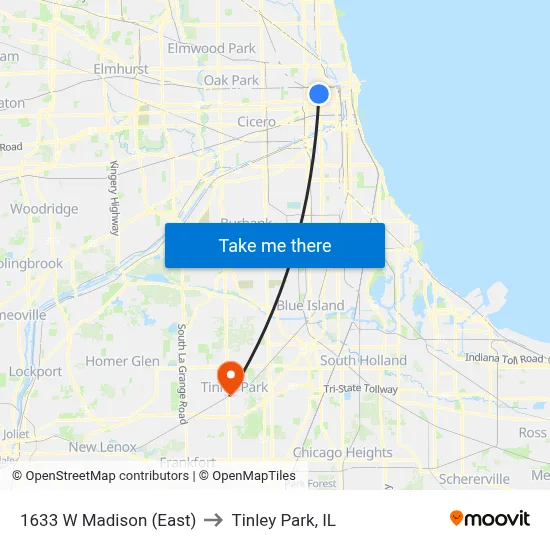 1633 W Madison (East) to Tinley Park, IL map