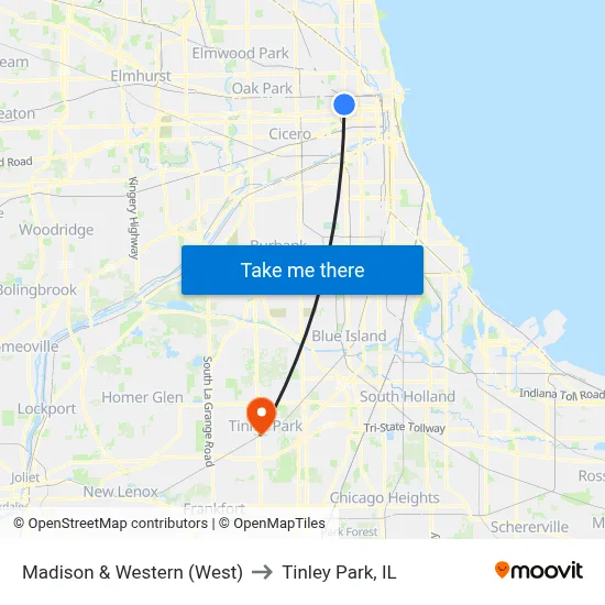 Madison & Western (West) to Tinley Park, IL map
