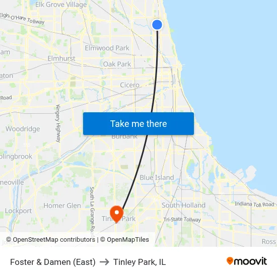 Foster & Damen (East) to Tinley Park, IL map