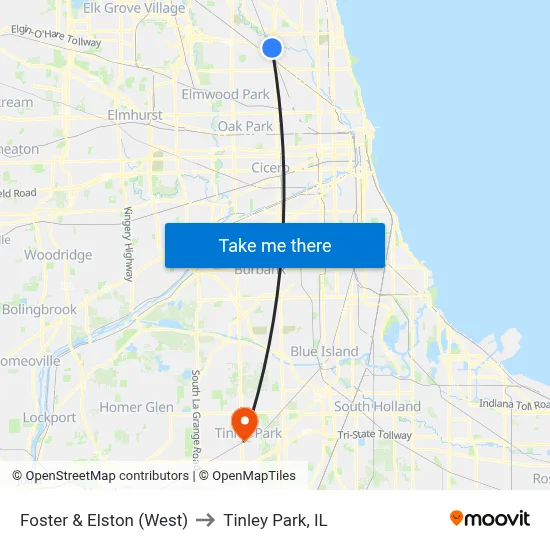 Foster & Elston (West) to Tinley Park, IL map