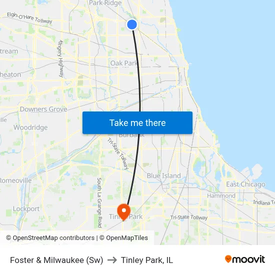 Foster & Milwaukee (Sw) to Tinley Park, IL map