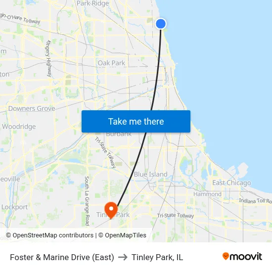 Foster & Marine Drive (East) to Tinley Park, IL map