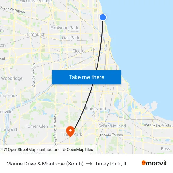 Marine Drive & Montrose (South) to Tinley Park, IL map