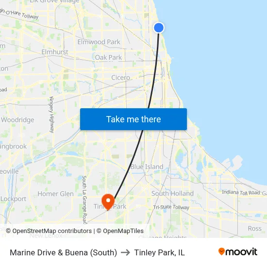 Marine Drive & Buena (South) to Tinley Park, IL map