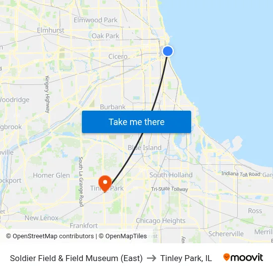 Soldier Field & Field Museum (East) to Tinley Park, IL map