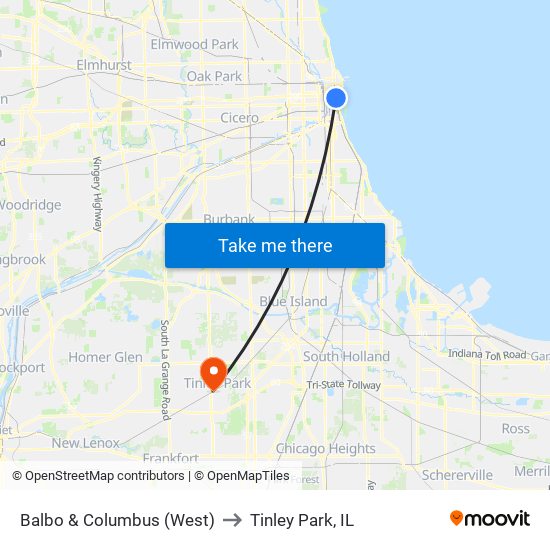 Balbo & Columbus (West) to Tinley Park, IL map