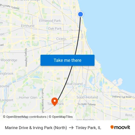 Marine Drive & Irving Park (North) to Tinley Park, IL map