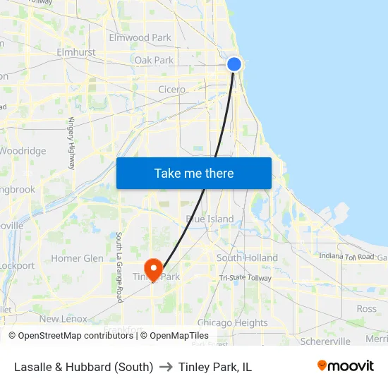 Lasalle & Hubbard (South) to Tinley Park, IL map