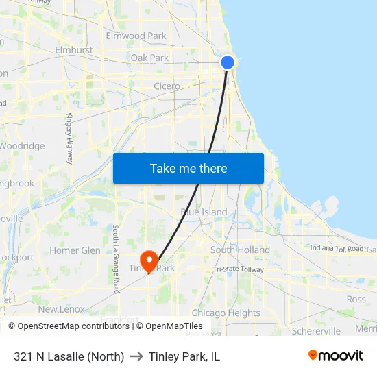 321 N Lasalle (North) to Tinley Park, IL map
