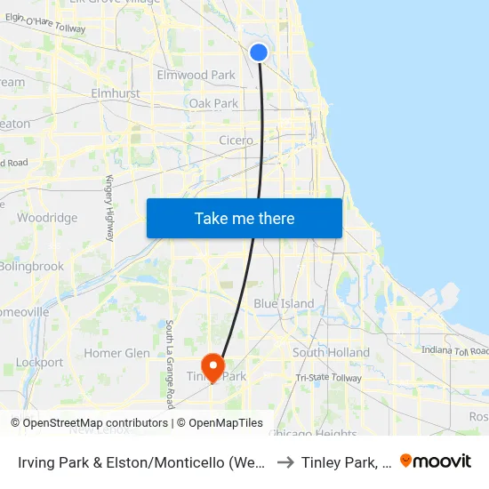 Irving Park & Elston/Monticello (West) to Tinley Park, IL map
