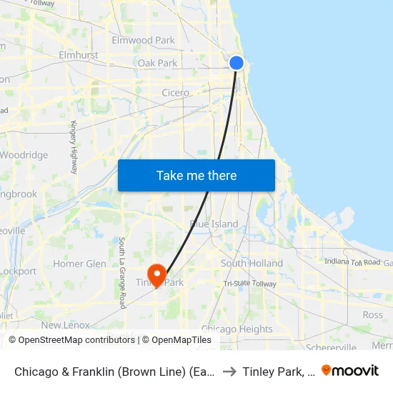 Chicago & Franklin (Brown Line) (East) to Tinley Park, IL map