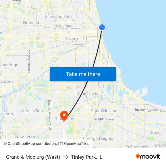 Grand & Mcclurg (West) to Tinley Park, IL map