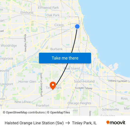 Halsted Orange Line Station (Sw) to Tinley Park, IL map