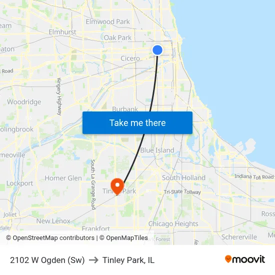 2102 W Ogden (Sw) to Tinley Park, IL map