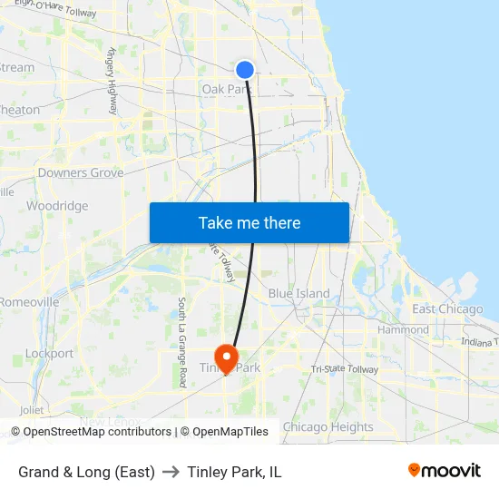 Grand & Long (East) to Tinley Park, IL map