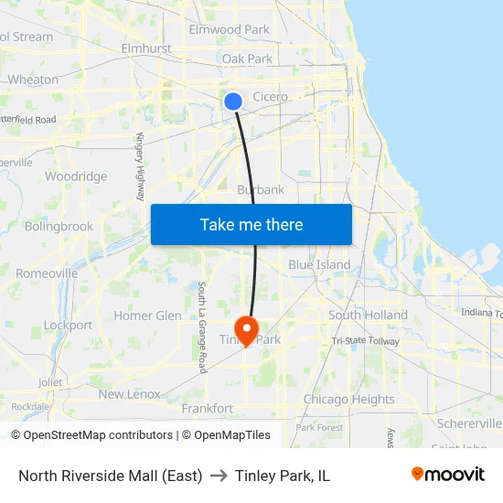 North Riverside Mall (East) to Tinley Park, IL map