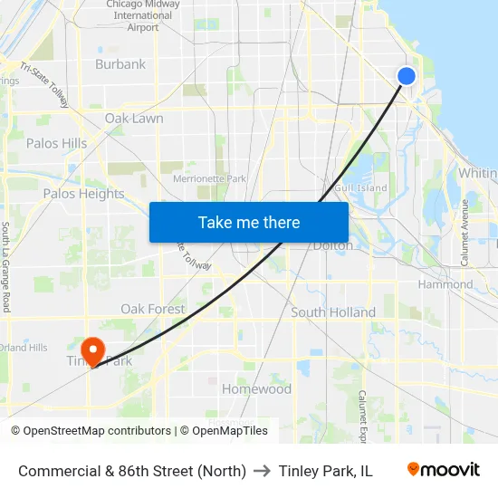 Commercial & 86th Street (North) to Tinley Park, IL map