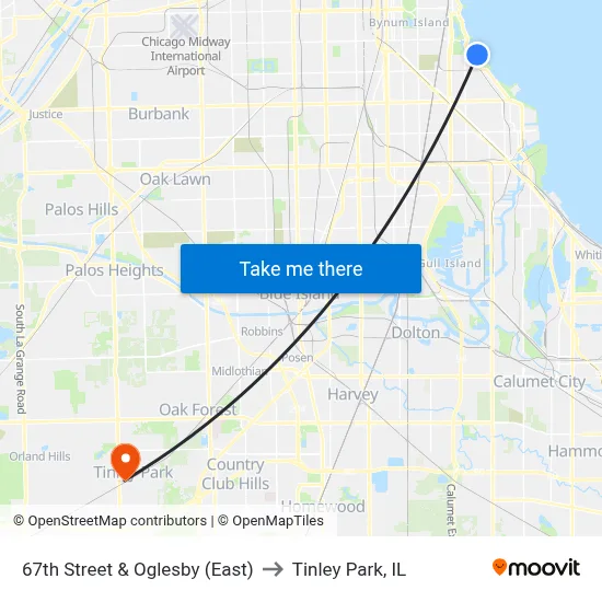 67th Street & Oglesby (East) to Tinley Park, IL map