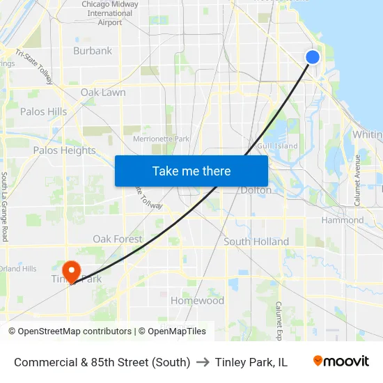 Commercial & 85th Street (South) to Tinley Park, IL map