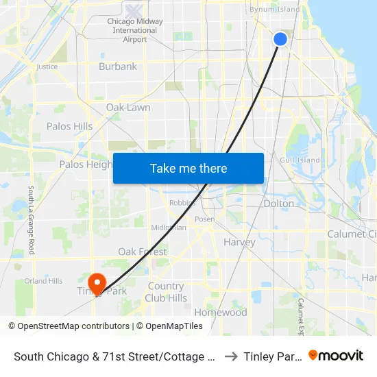 South Chicago & 71st Street/Cottage Grove (Se) to Tinley Park, IL map