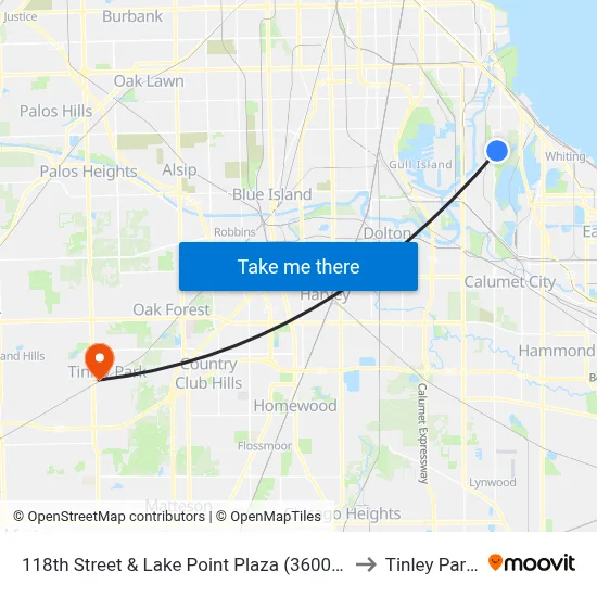 118th Street & Lake Point Plaza (3600 E) (West) to Tinley Park, IL map