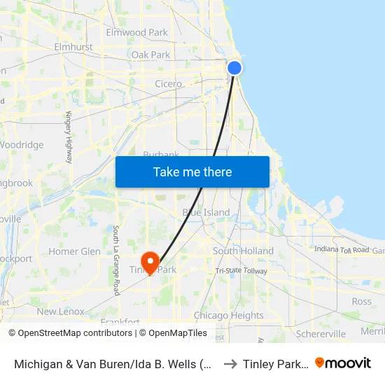 Michigan & Van Buren/Ida B. Wells (South) to Tinley Park, IL map