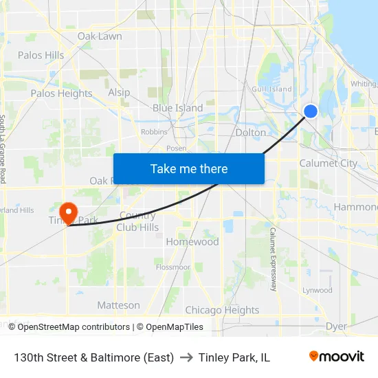 130th Street & Baltimore (East) to Tinley Park, IL map