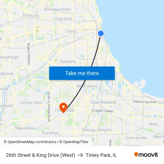26th Street & King Drive (West) to Tinley Park, IL map