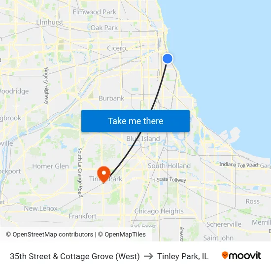35th Street & Cottage Grove (West) to Tinley Park, IL map