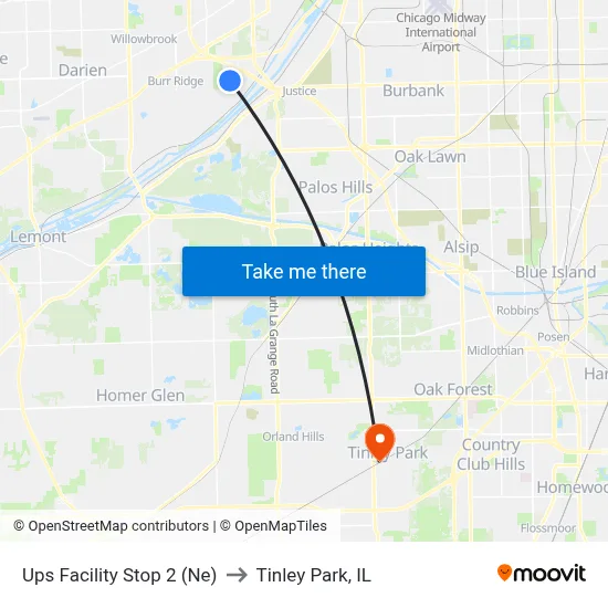 Ups Facility Stop 2 (Ne) to Tinley Park, IL map