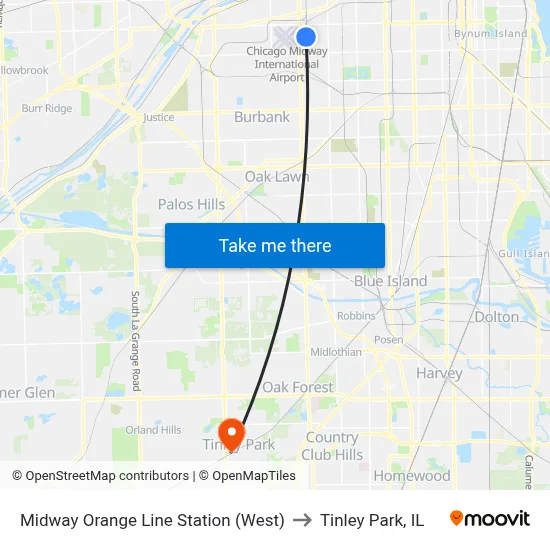 Midway Orange Line Station (West) to Tinley Park, IL map