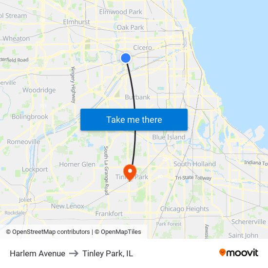 Harlem Avenue to Tinley Park, IL map