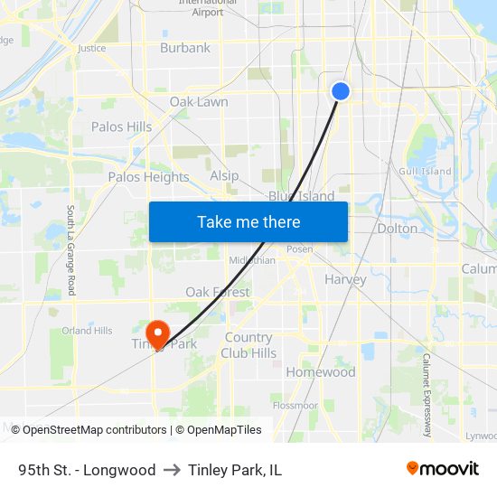 95th St. - Longwood to Tinley Park, IL map