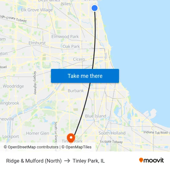 Ridge & Mulford (North) to Tinley Park, IL map