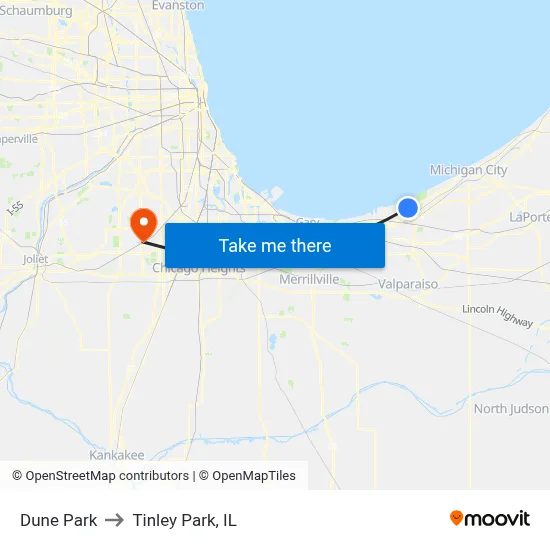 Dune Park to Tinley Park, IL map