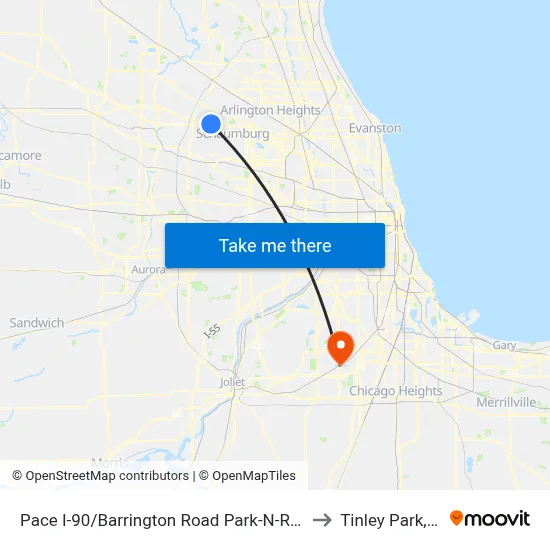 Pace I-90/Barrington Road Park-N-Ride to Tinley Park, IL map