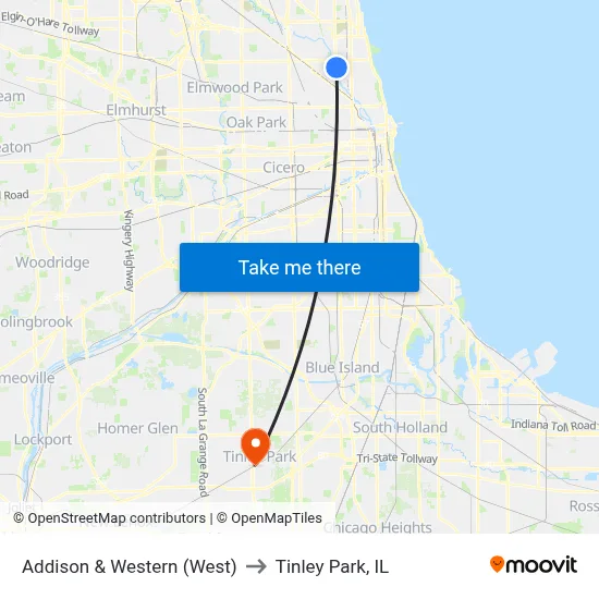 Addison & Western (West) to Tinley Park, IL map