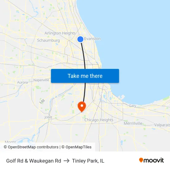 Golf Rd & Waukegan Rd to Tinley Park, IL map