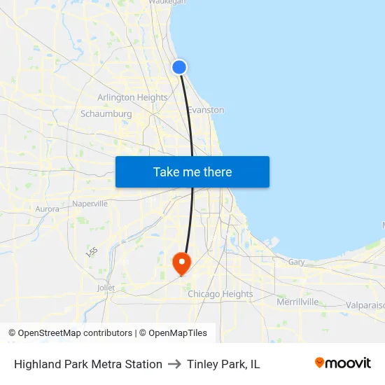 Highland Park Metra Station to Tinley Park, IL map