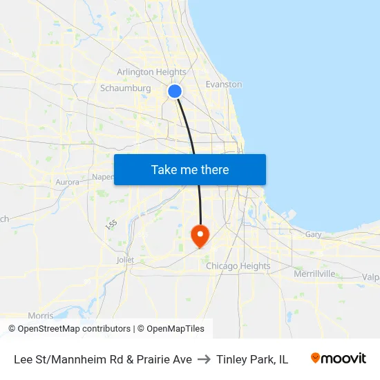 Lee St/Mannheim Rd & Prairie Ave to Tinley Park, IL map