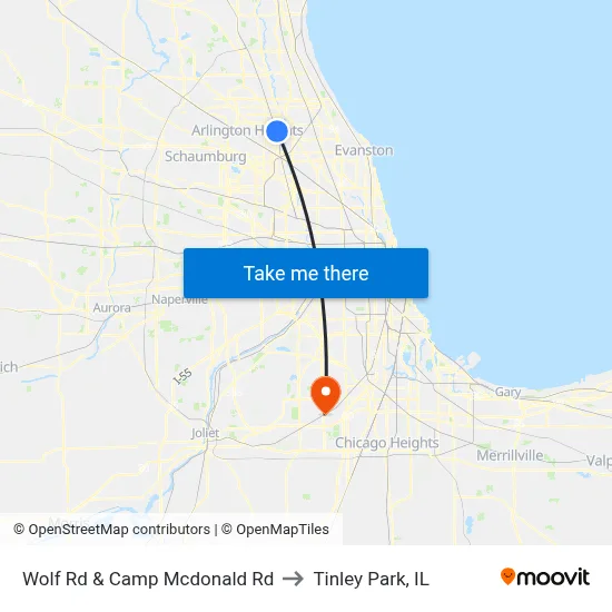 Wolf Rd & Camp Mcdonald Rd to Tinley Park, IL map