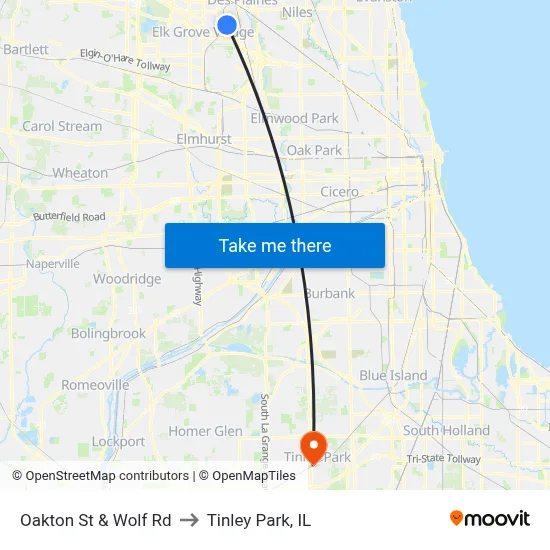 Oakton St & Wolf Rd to Tinley Park, IL map
